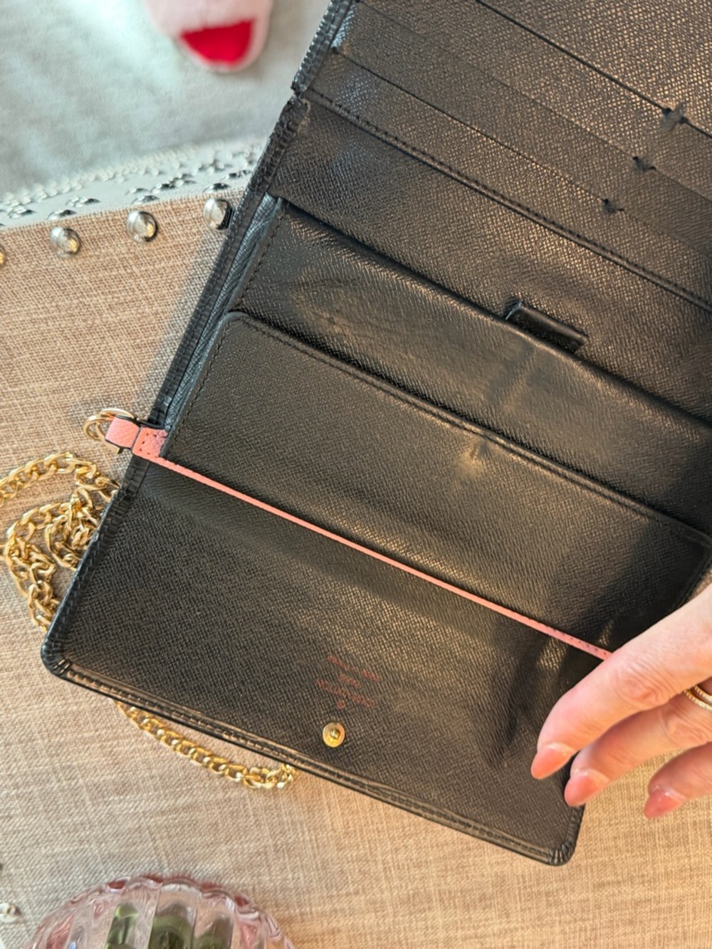 LV Sarah Black Epi Leather Long Flap Snap Wallet Y2K with gold crossbody kit - Picture 14 of 14